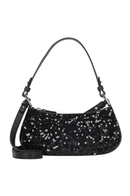 Coccinelle Sequin Trapeze Rounded Edge Shoulder Bag - Black