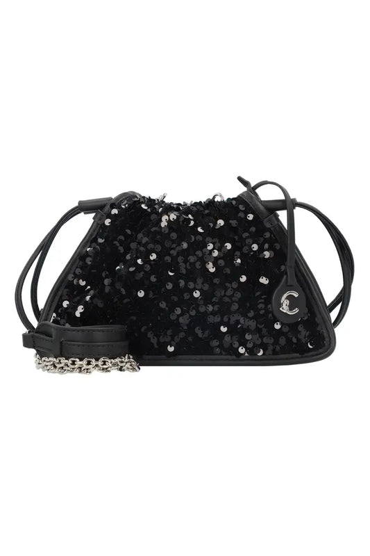 Coccinelle Sequin Trapeze Drawstring Crossbody Bag - Black
