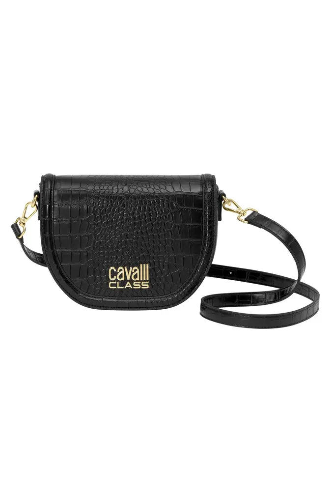 Cavalli Class Embossed Saddle Crossbody Bag - Black