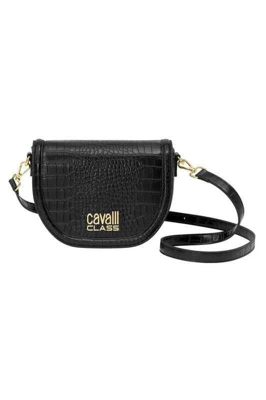 Cavalli Class Embossed Saddle Crossbody Bag - Black