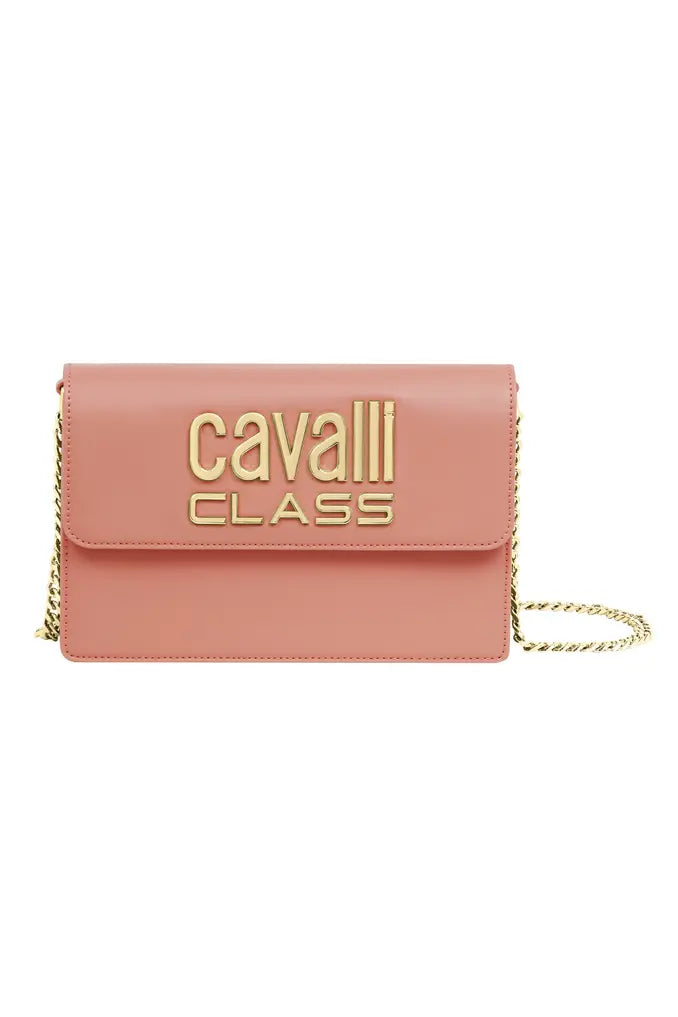 Cavalli Class Flap Metal Text Logo Crossbody Bag - Pink