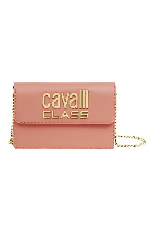 Cavalli Class Flap Metal Text Logo Crossbody Bag - Pink