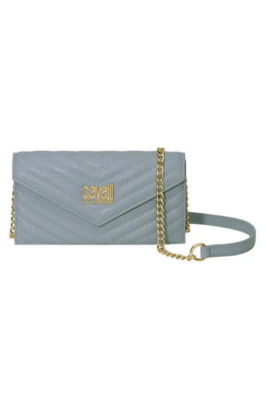 Cavalli Class Quilted Chevron Wallet on Chain - Light Blue