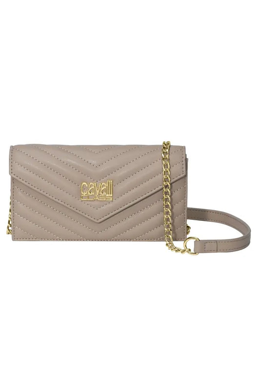Cavalli Class Quilted Chevron Wallet on Chain - Almond