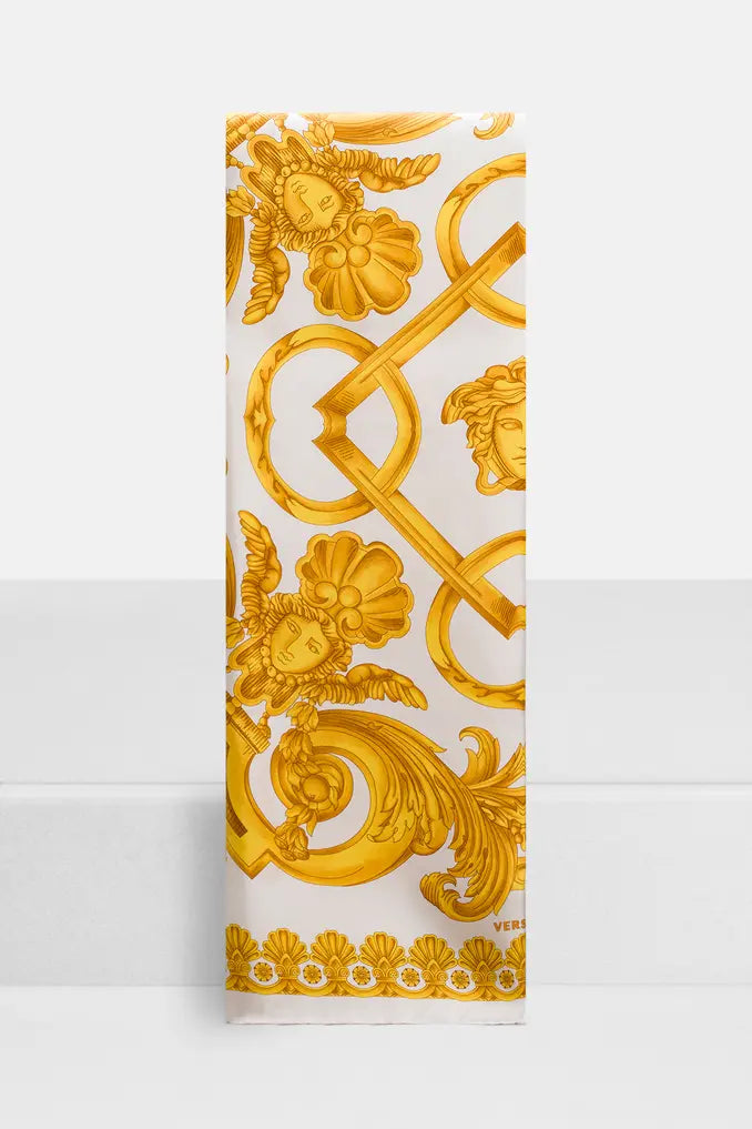 Versace Patterned Silk Scarf - White / Gold