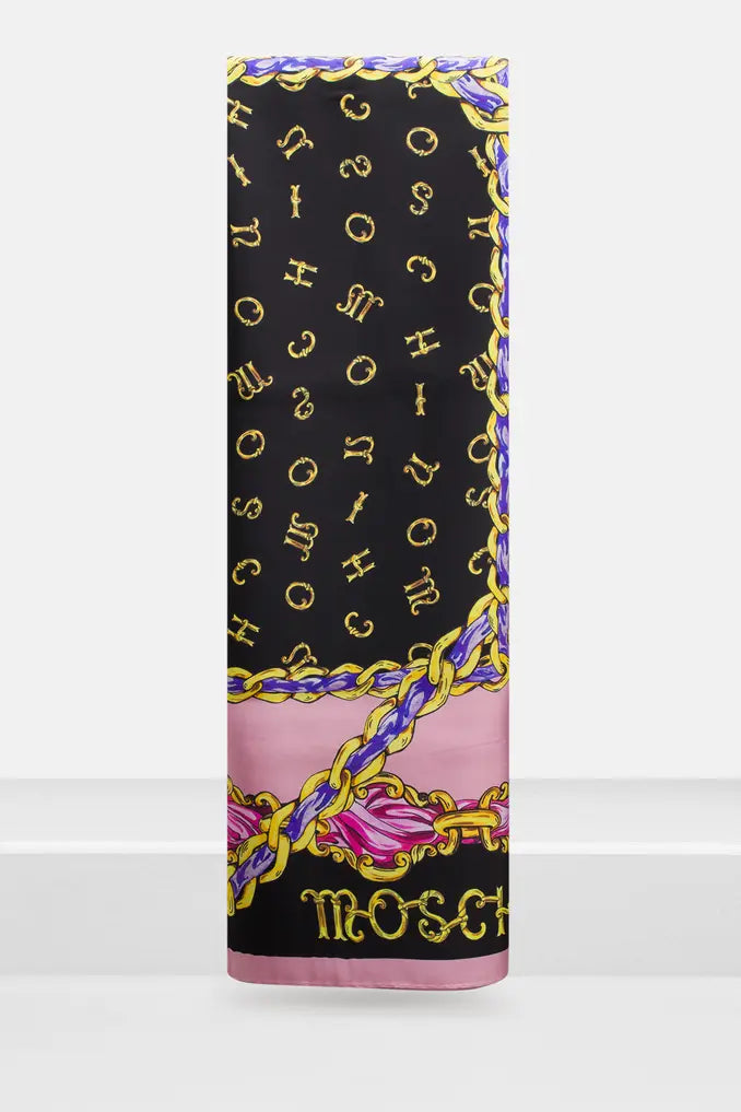 Love Moschino Printed Silk Scarf - Black Multi