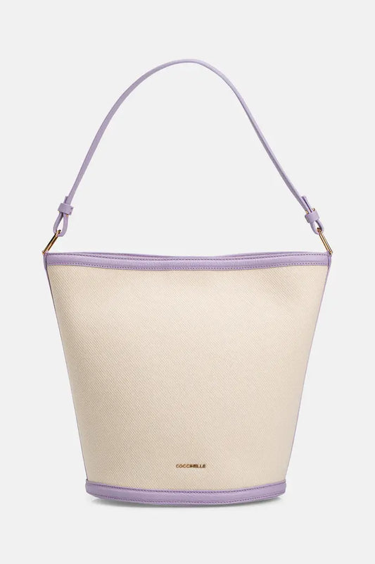 Coccinelle Contrast Edge Canvas Bucket Bag - Beige / Lavender